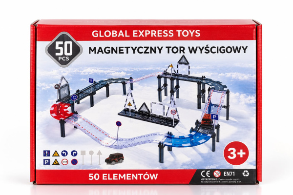Tor magnetyczny wyścigowy - 50 elementów, samochód i bateria