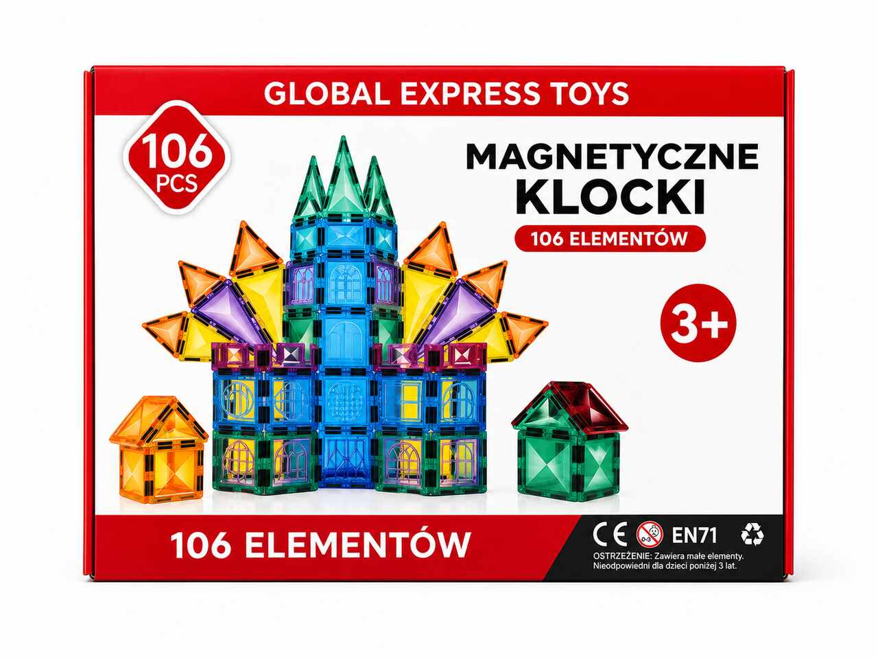 Klocki magnetyczne - 106 elementów, silne magnesy