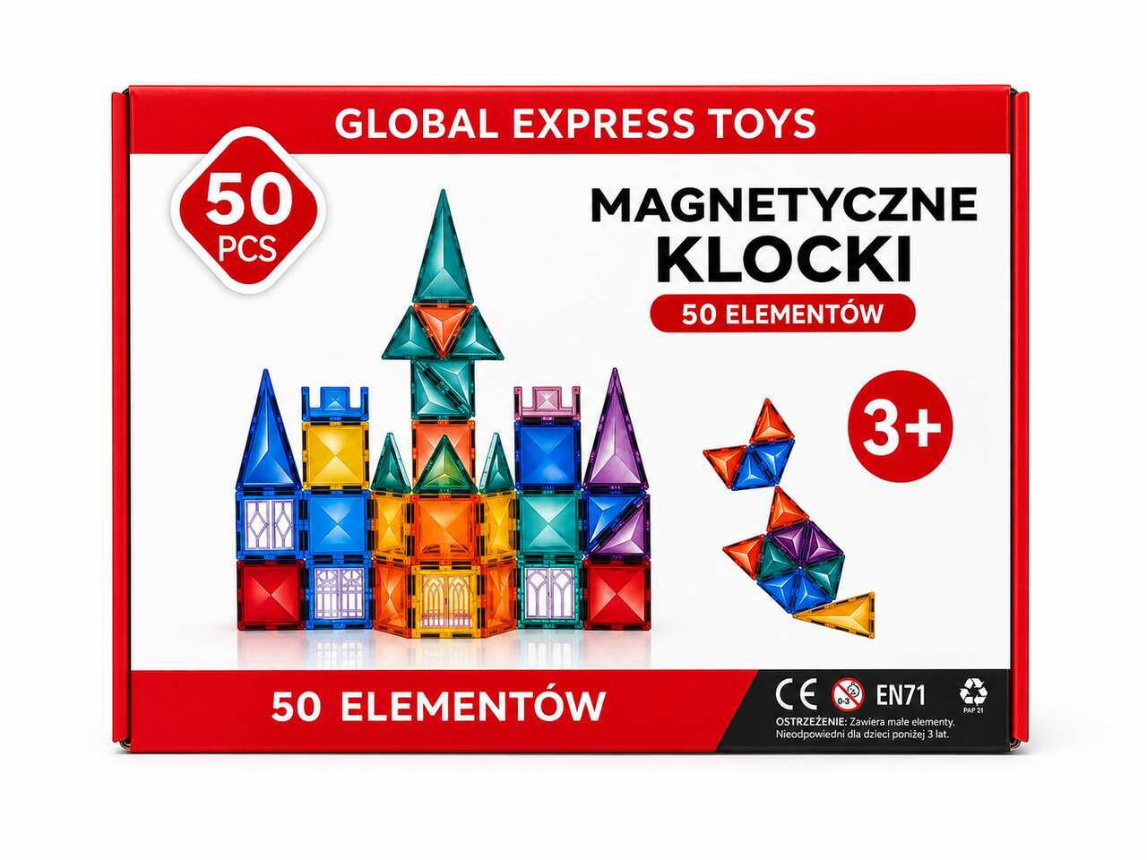 Klocki magnetyczne konstrukcyjne - 50 elementów, zestaw startowy