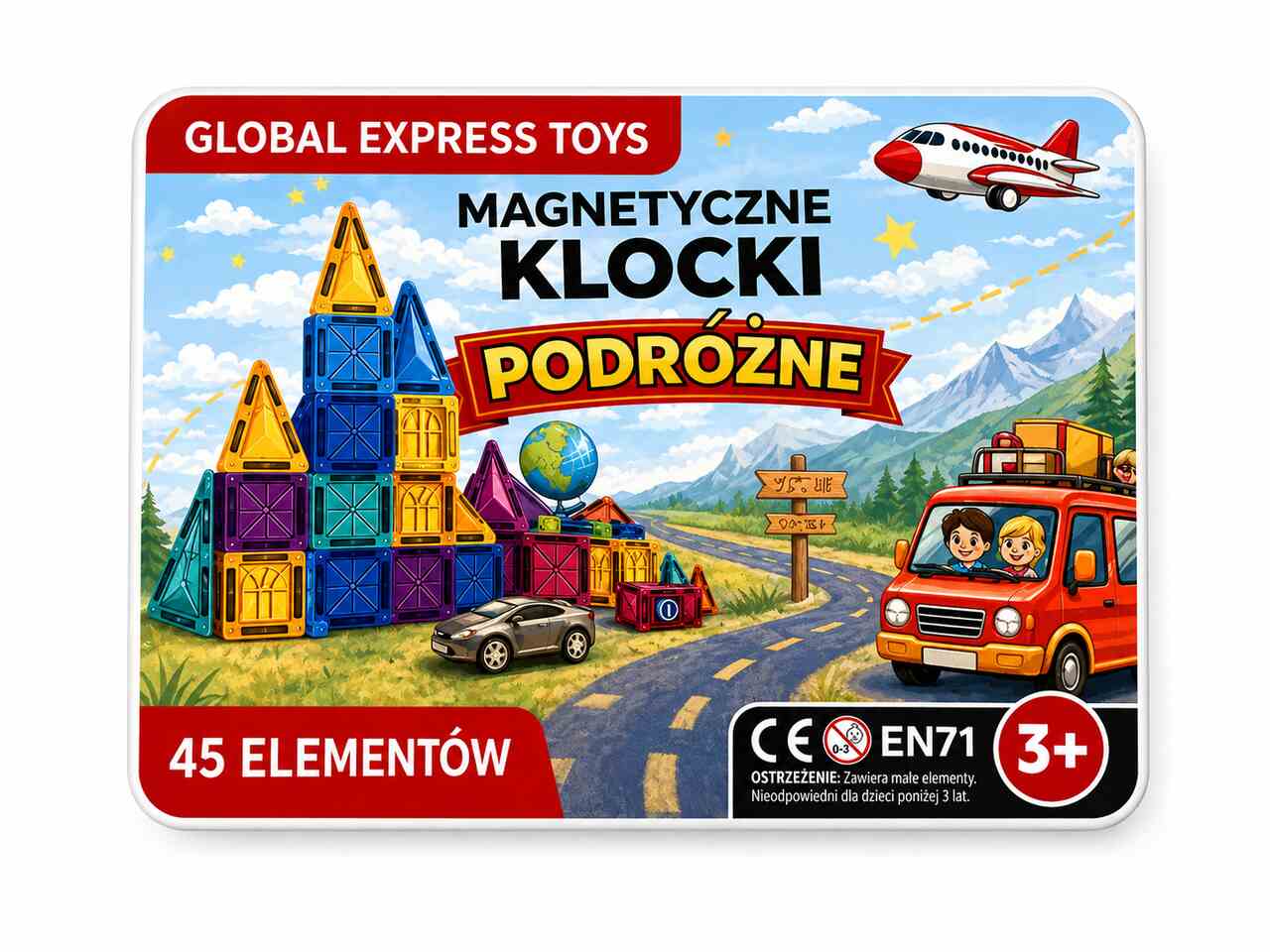 Klocki magnetyczne 3D Mini Travel - 45 elementów