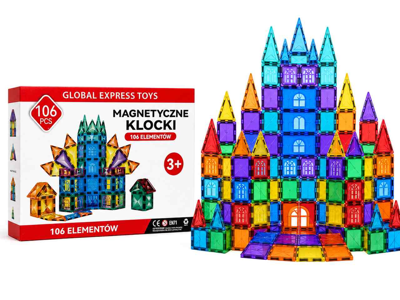 Klocki magnetyczne - 106 elementów, silne magnesy - obrazek 2