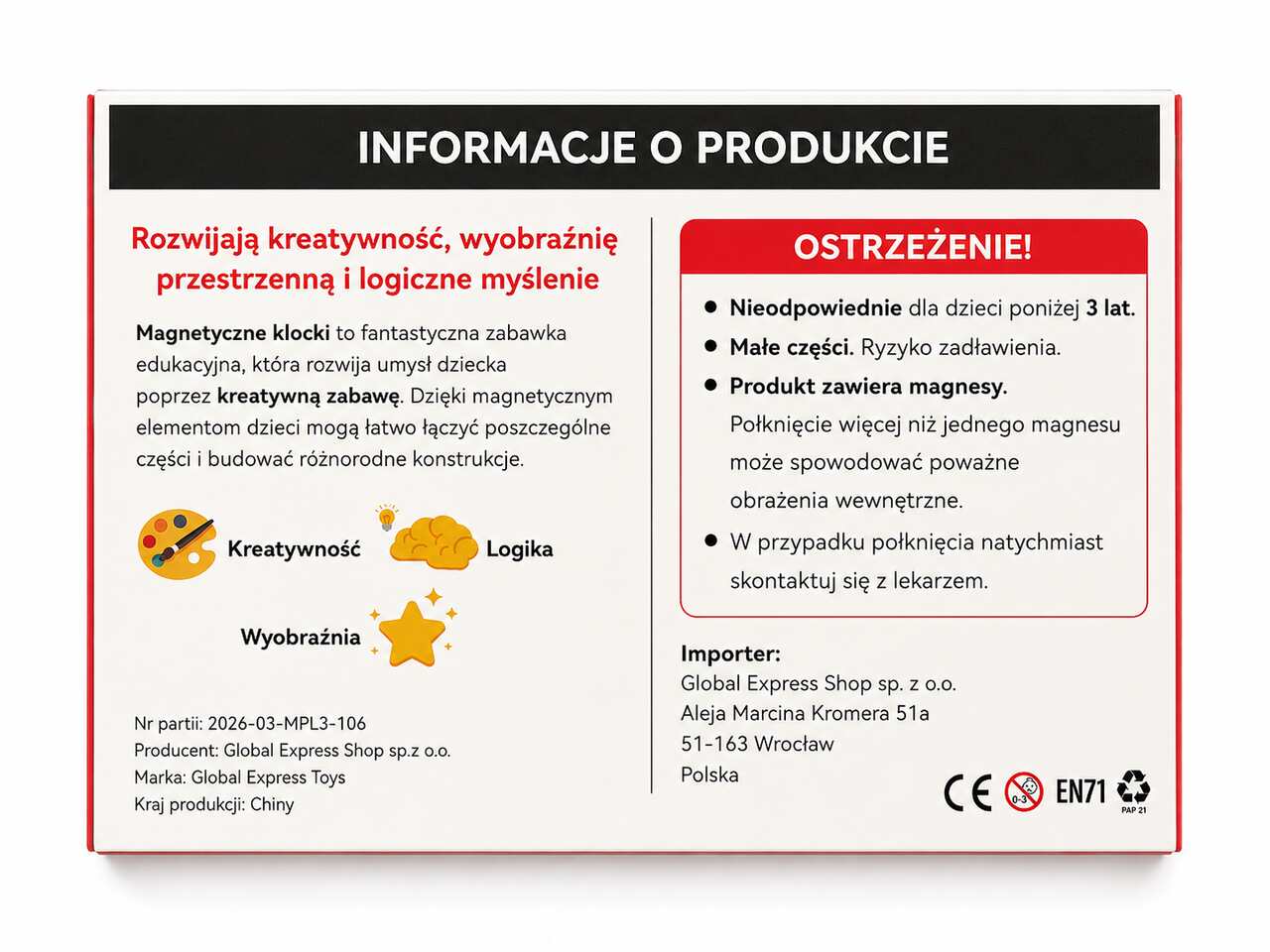 Klocki magnetyczne - 106 elementów, silne magnesy - obrazek 13