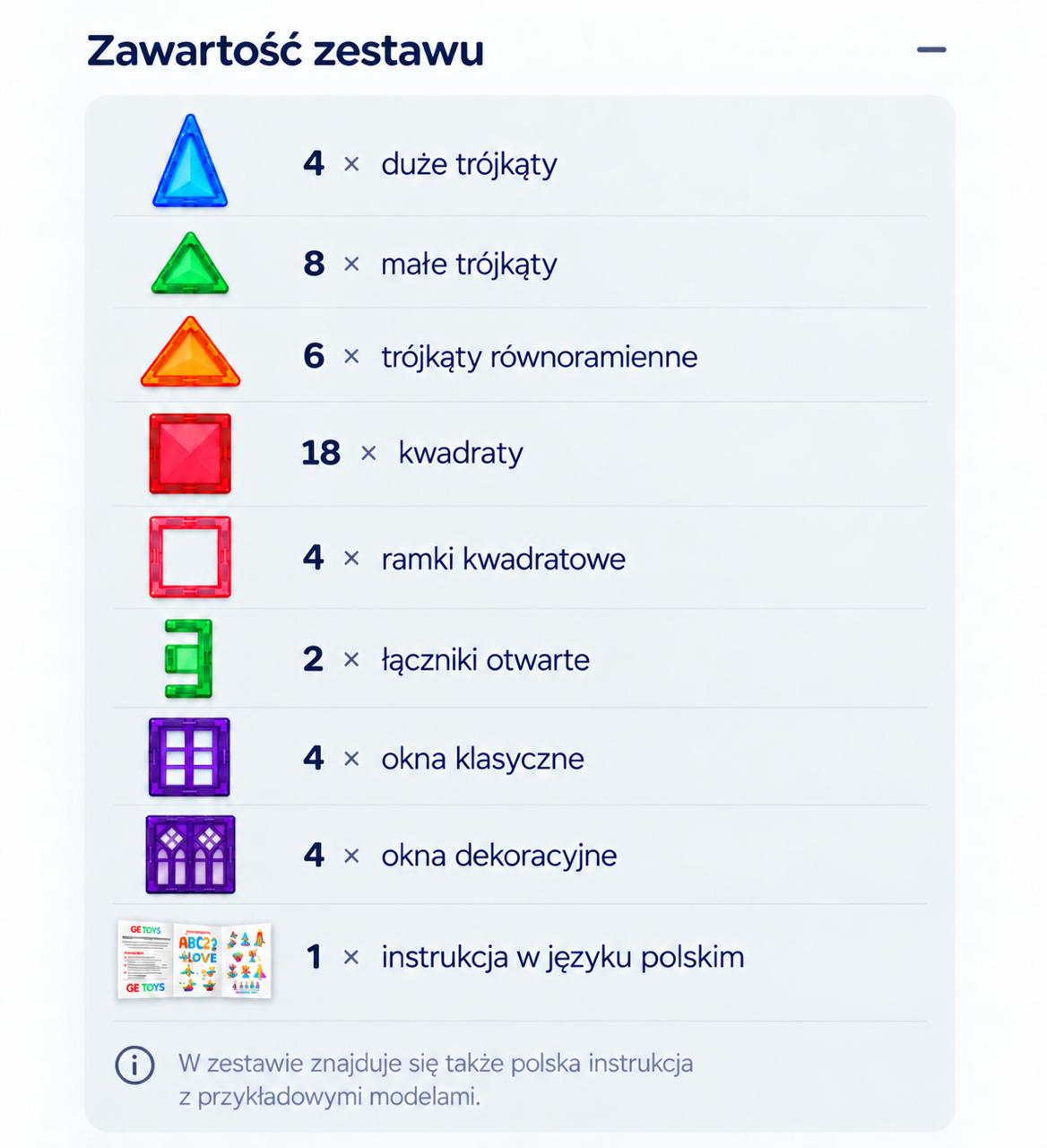 Zawartość zestawu 50 el.